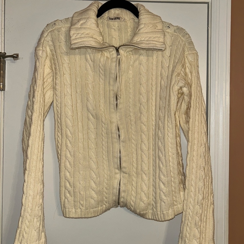 Djerf Avenue XL Cream Cable Knit Zip Cardigan